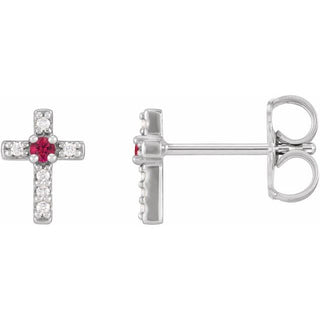 Sterling Silver Natural Ruby & .03 CTW Natural Diamond Cross Earrings