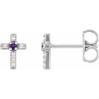 Platinum Natural Amethyst & .03 CTW Natural Diamond Cross Earrings