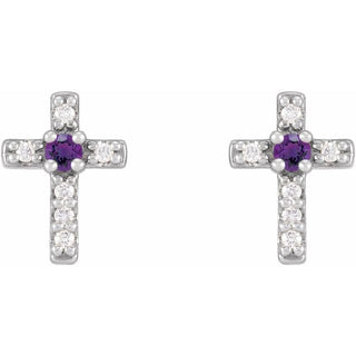 14K White Natural Amethyst & .03 CTW Natural Diamond Cross Earrings