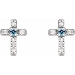 Platinum Natural Aquamarine & .03 CTW Natural Diamond Cross Earrings