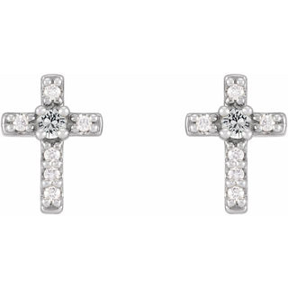14K White Natural White Sapphire & .03 CTW Natural Diamond Cross Earrings