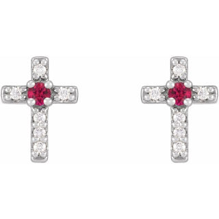 Sterling Silver Natural Ruby & .03 CTW Natural Diamond Cross Earrings