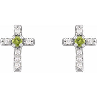 14K White Natural Peridot & .03 CTW Natural Diamond Cross Earrings