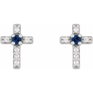 Platinum Natural Blue Sapphire & .03 CTW Natural Diamond Cross Earrings