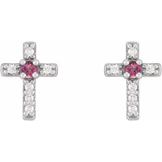 Sterling Silver Natural Pink Tourmaline & .03 CTW Natural Diamond Cross Earrings