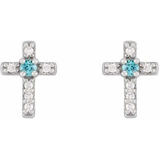 Platinum Natural Blue Zircon & .03 CTW Natural Diamond Cross Earrings