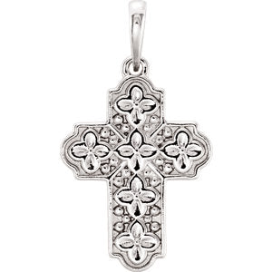 14K White Ornate Floral-Inspired Cross Pendant