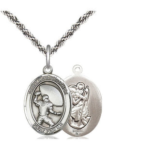 Sterling Silver Saint Christpher Football Medal Religious Jewelry