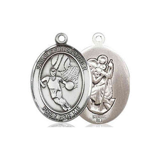 Sterling Silver Saint Christopher Basketball Medal Religious Jewelry