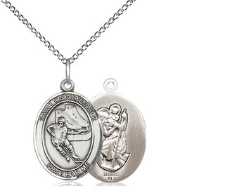 Sterling Silver Saint Christopher Hockey Medal Religious Jewelry