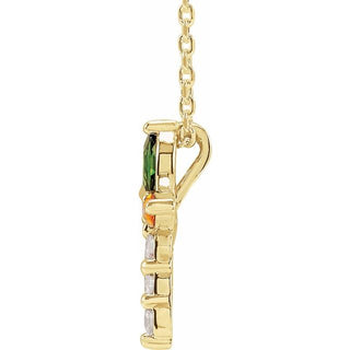 14K Yellow Natural Multi-Gemstone & 1/10 CTW Natural Diamond Cross 16-18" Necklace