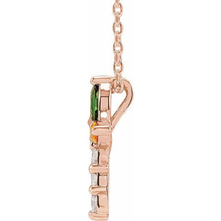 14K Rose Natural Multi-Gemstone & 1/10 CTW Natural Diamond Cross 16-18" Necklace