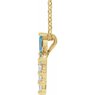 14K Yellow Natural Aquamarine & 1/10 CTW Natural Diamond Cross 16-18" Necklace