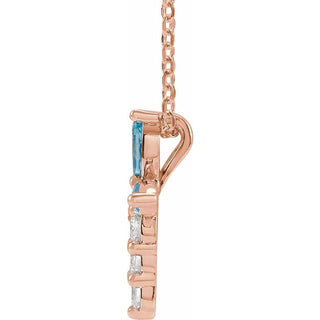 14K Rose Natural Aquamarine & 1/10 CTW Natural Diamond Cross 16-18" Necklace