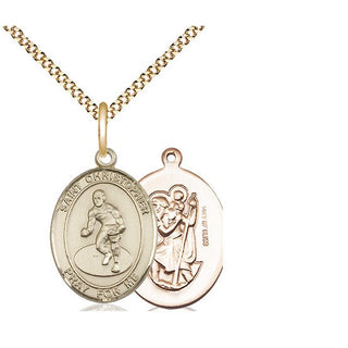 14kt Gold Filled Saint Christopher Wrestling Medal Religious Jewelry