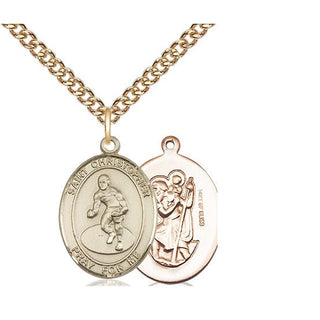 14kt Gold Filled Saint Christopher Wrestling Medal Religious Jewelry