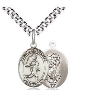 Pewter Saint Christopher Track&Field Medal Religious Jewelry