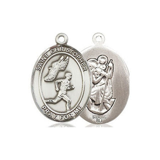 Sterling Silver Saint Christopher Track&Field Medal Religious Jewelry