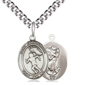 Pewter Saint Christopher Track&Field Medal Religious Jewelry
