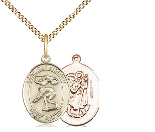 14kt Gold Filled Saint Christopher Swimming Medal Religious Jewelry