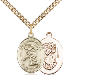 14kt Gold Filled Saint Christopher Swimming Medal Religious Jewelry