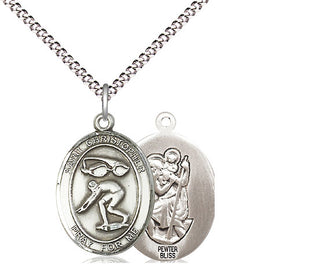 Pewter Saint Christopher Swimming Medal Religious Jewelry