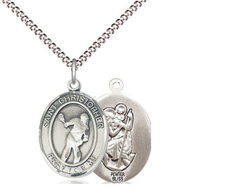 Pewter Saint Christopher Lacrosse Medal Religious Jewelry