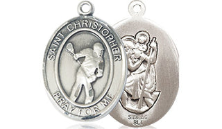 Sterling Silver Saint Christopher Lacrosse Medal Religious Jewelry