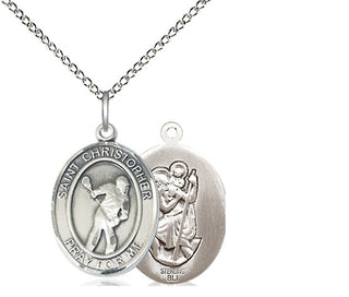 Sterling Silver Saint Christopher Lacrosse Medal Religious Jewelry