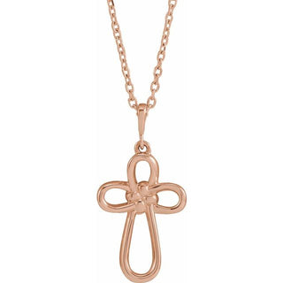 14K Rose Knotted Cross 16-18" Necklace