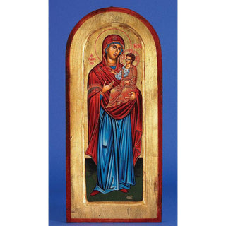 16" x 8" Hand Painted Arched and Gold Leaf Icon of Mary with Jesus
