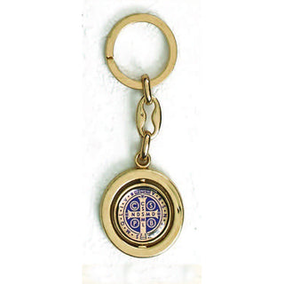 6-pack - Gold Tone Foil Spinning Saint Benedict Key Chain