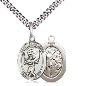 Sterling Silver Saint Sebastian Baseball Medal Religious Jewelry