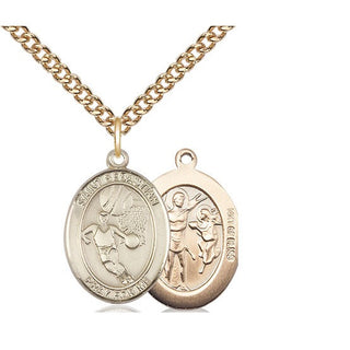 14kt Gold Filled Saint Sebastian Basketball Medal Religious Jewelry