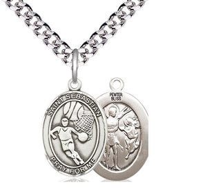 Pewter Saint Sebastian Basketball Medal Religious Jewelry