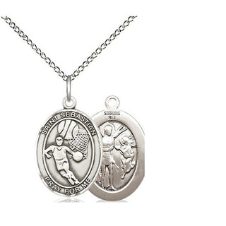 Sterling Silver Saint Sebastian Basketball Medal Religious Jewelry
