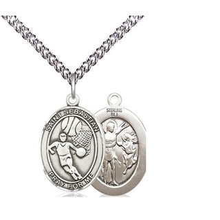 Sterling Silver Saint Sebastian Basketball Medal Religious Jewelry