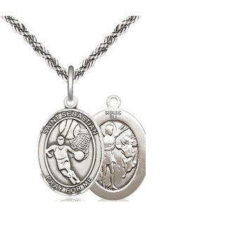 Sterling Silver Saint Sebastian Basketball Medal Religious Jewelry