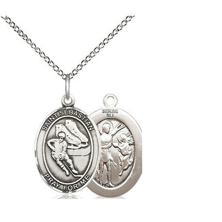 Sterling Silver Saint Sebastian Hockey Medal Religious Jewelry