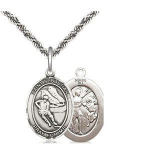 Sterling Silver Saint Sebastian Hockey Medal Religious Jewelry