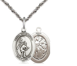 Sterling Silver Saint Sebastian Tennis Medal Religious Jewelry
