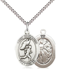 Pewter Saint Sebastian Track and Field Medal Religious Jewelry