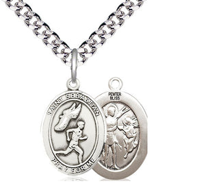 Pewter Saint Sebastian Track and Field Medal Religious Jewelry