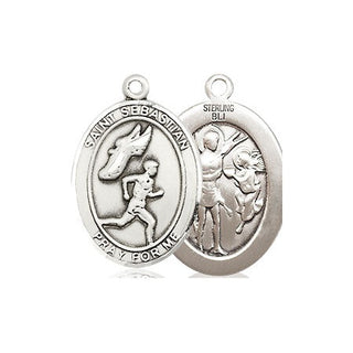 Sterling Silver Saint Sebastian Track and Field Medal Religious Jewelry