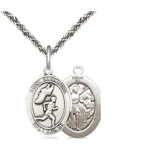 Sterling Silver Saint Sebastian Track and Field Medal Religious Jewelry