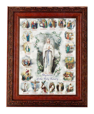 Mysteries Of The Rosary Print 8.25X10.25"Ornate Wd Frame