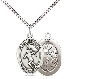 Pewter Saint Sebastian Track and Field Medal Religious Jewelry