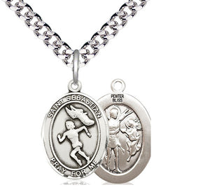Pewter Saint Sebastian Track and Field Medal Religious Jewelry