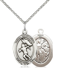 Sterling Silver Saint Sebastian Track and Field Medal Religious Jewelry