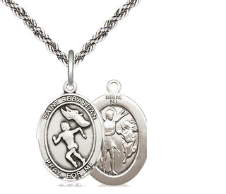 Sterling Silver Saint Sebastian Track and Field Medal Religious Jewelry